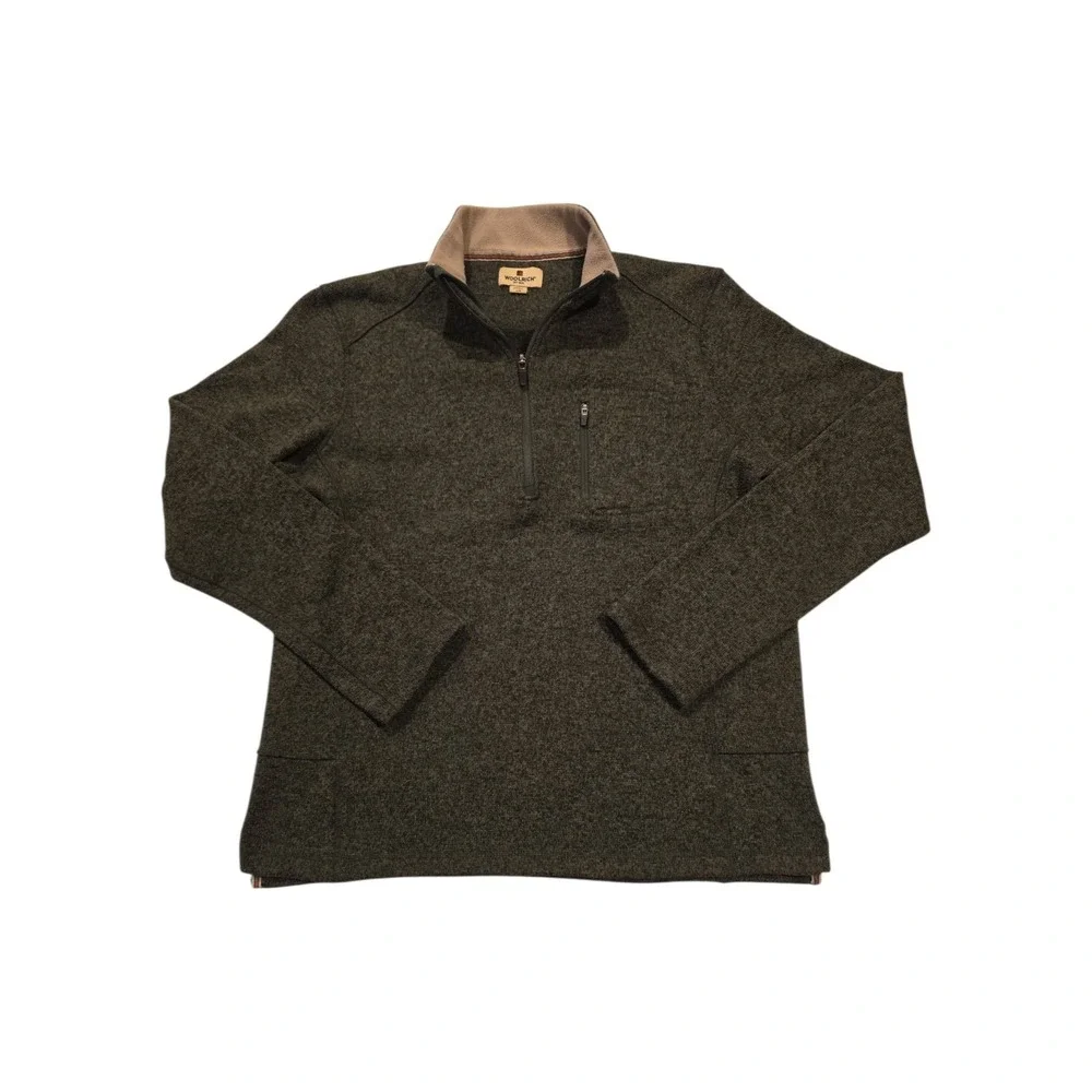 Woolrich Sweater Fleece Quarter Zip Pullover Mens Large Green Heather